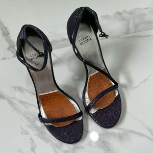 Stuart weitzman NUDIST 11.5 heel glitter purple sandals size 9